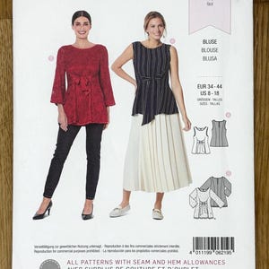 Burda 6219, Women’s size (8-10-12-14-16-18), Semi-Fitted Blouse, UNCUT sewing pattern