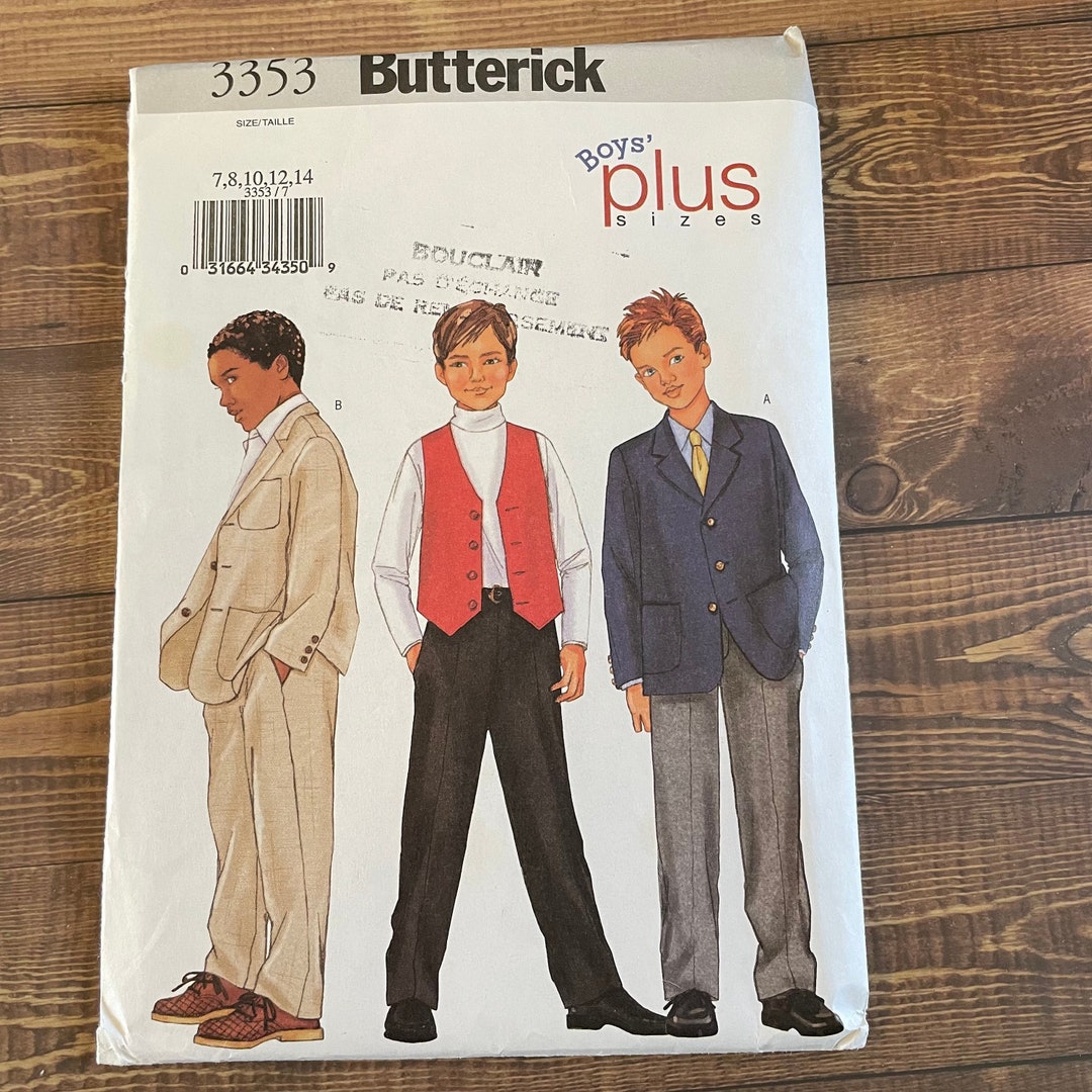 Butterick Pattern # 3353 / Boys Size ( 7,8,10,12,14) / Jacket Vest and ...