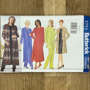 May include: A Butterick Classics sewing pattern with illustrations of women's suits and dresses. The cover shows outfits in blue, red, green, and leopard print. The pattern number is 5753.