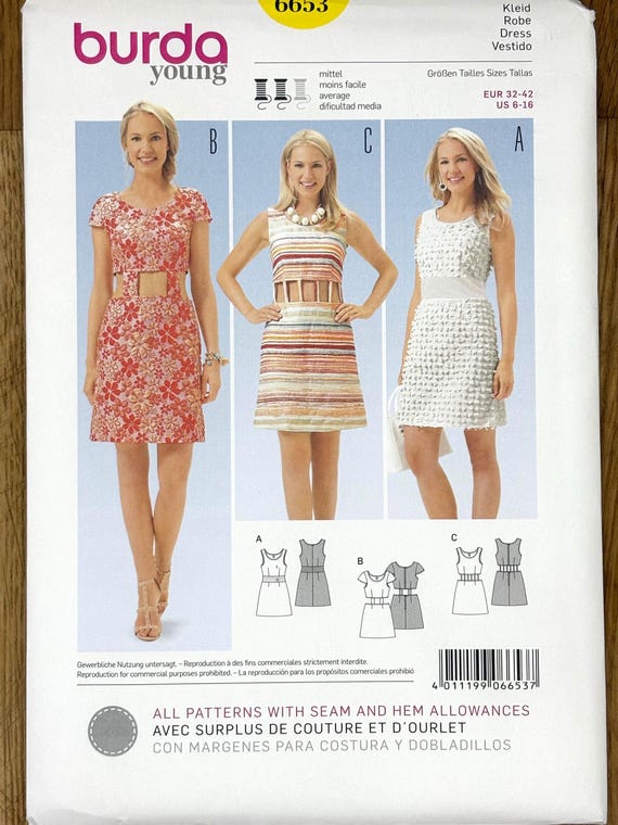 Misses Dress Burda Sewing Pattern 6653. size 6-16.