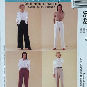 May include: A sewing pattern for trousers with three different styles. The pattern is for size 16 and is called "One Hour Pants".