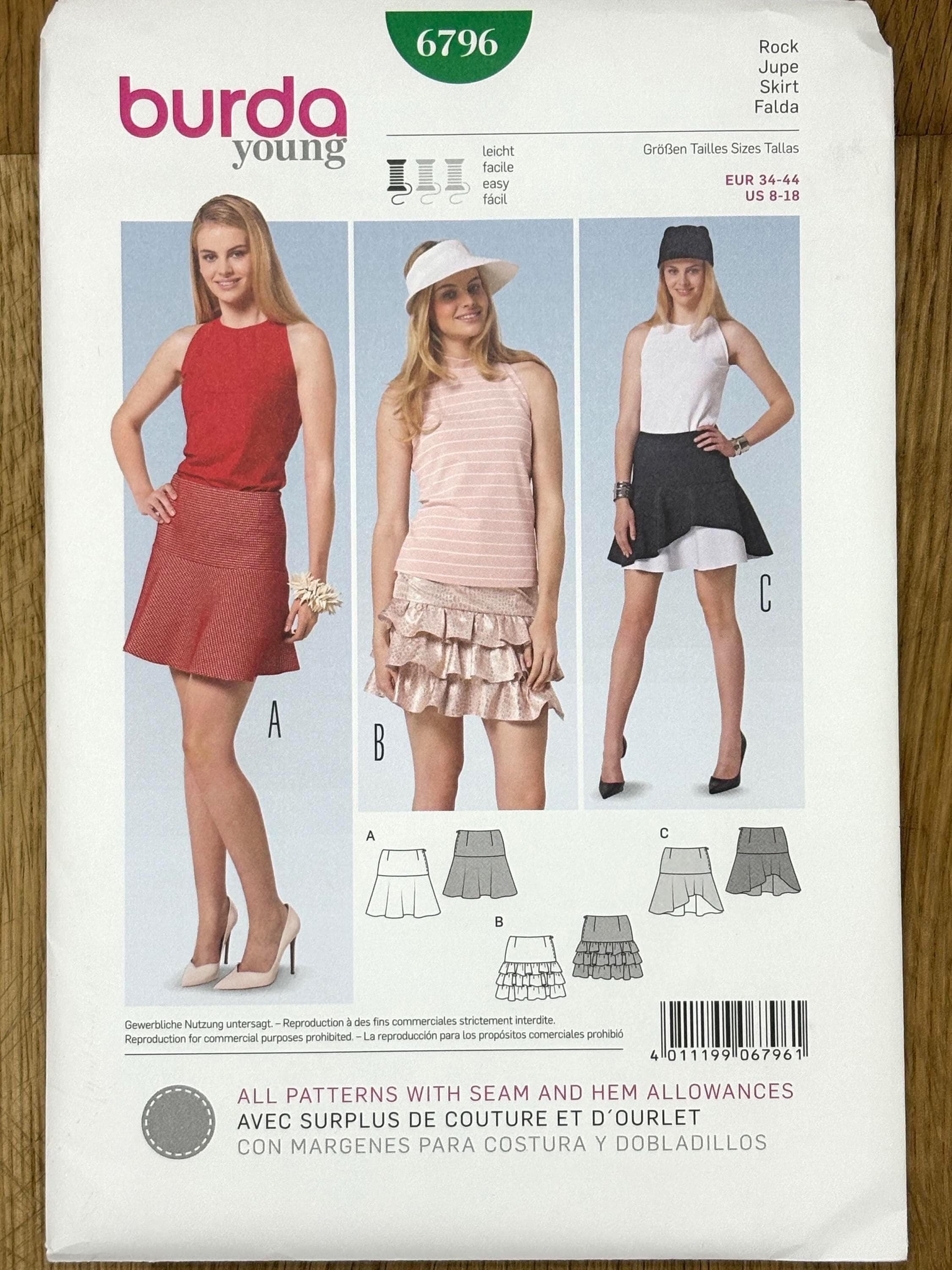 Burda Young 6796, Women’s size (8-10-12-14-16-18), Fitted Skirt, UNCUT sewing pattern
