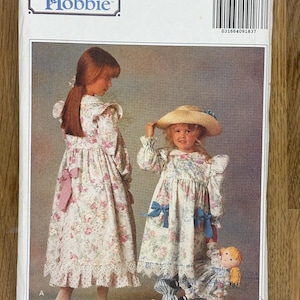 バタリック 5198 ホリーホビー、サイズ (7-8-10) 子供用女の子ドレス、ペチコート、パンツ、転写＆人形服、カット 1990 裁縫パターン