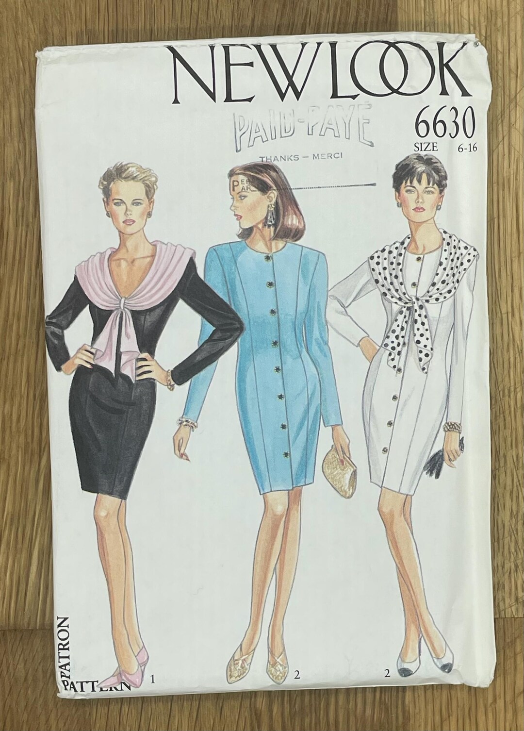 【最終値下げ】CARTOGRAPHIC PATTERN DRESS New Look 6630, Size (6-16), Dress, Women's Vintage 80's Uncut