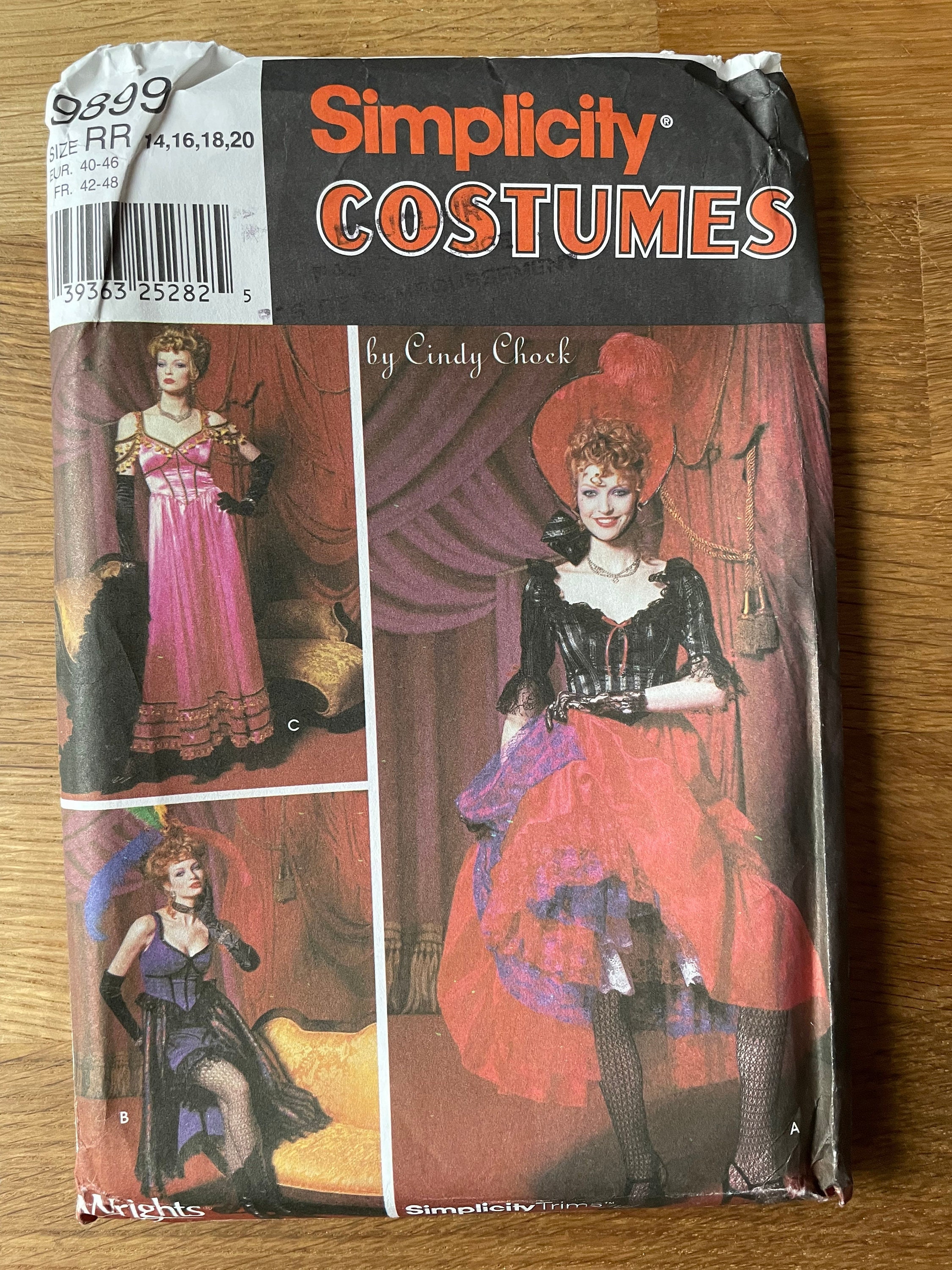 Simplicity 9899, Size (6-12)/(14-20) women’s French cancan dresses, uncut costumes sewing pattern