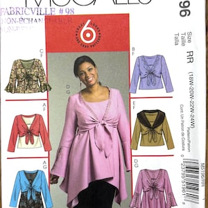 McCall’s 5196 Misses Plus Size Shrugs Top Tunic Sewing Pattern 18W-24W Uncut 2006 DIY
