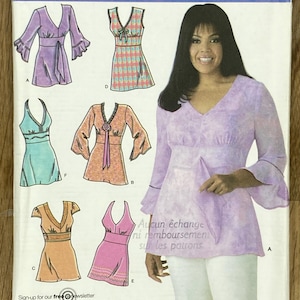 May include: Simplicity sewing pattern from the Khaliah Ali Collection. The pattern offers dress designs with V-necks and diverse sleeve styles. Sizes available are 10, 12, 14, 16, and 18. The EUR sizes are 36-44.
