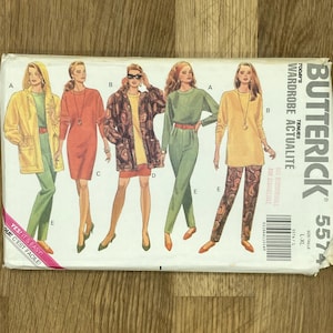Butterick 5574, rozmiar (16-22), Marynarka, sukienka, top, spódnica i spodnie dla pań, 1991 r. Wykrój krawiecki bez cięć