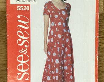 See & Sew 5520, Size (6-8-10), Misses' Dress, Uncut 1990s sewing pattern