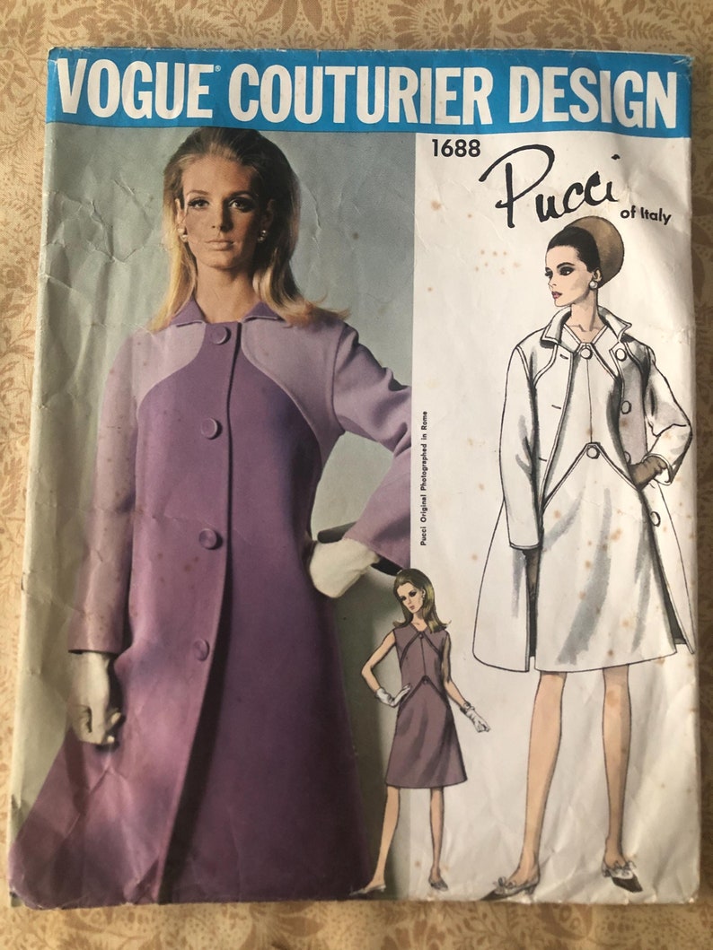 Pucci Sewing Pattern Vogue 1688, Bust 31, Pucci Dress & Coat, Cut-complete 60’s Sewing ...