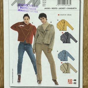 May include: A Burda sewing pattern, number 8168, featuring jacket designs. The pattern includes illustrations of the finished garments, with models wearing the jackets. The pattern also includes sizing information and instructions.