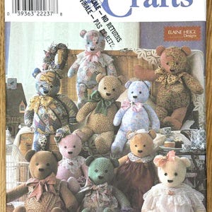May include: Simplicity Crafts pattern featuring various handmade teddy bears. The bears are in different colors and patterns, some with bows and dresses. The pattern includes the text "ONE SIZE" and "FINAL SALE - NO RETURNS".