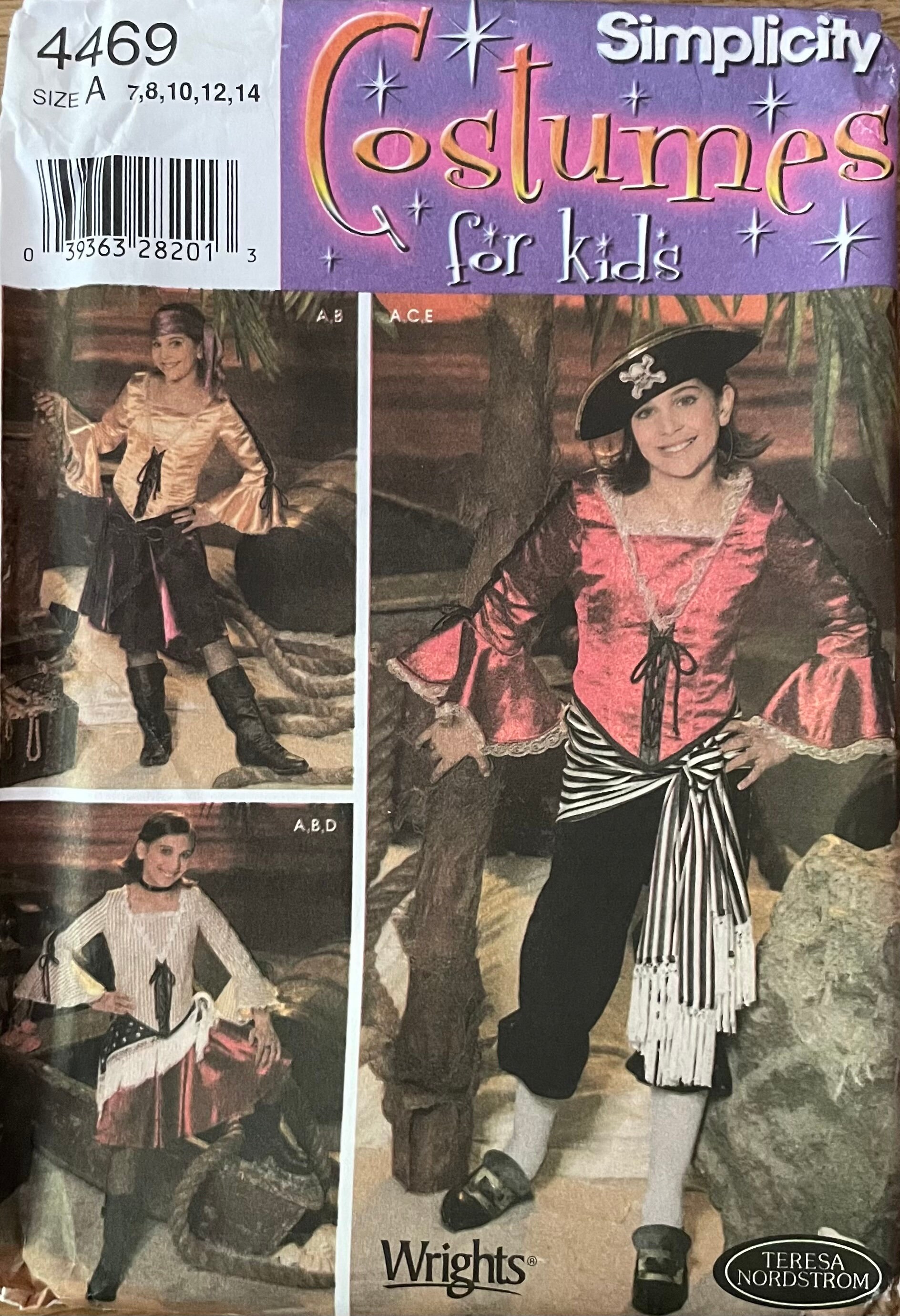 Simplicity 4469, Size (7-8-10-12-14), pirates costumes, girls 2005 uncut sewing pattern