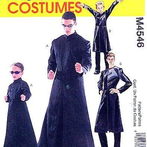 May include: McCall's Costumes pattern M4546. The image shows a pattern for a black costume with a long coat and matching pants. The pattern includes multiple figures wearing the costume, with the text "COSTUMES" in red.