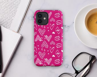Heart Doodle iPhone Case – Romantic Love Print, Dual Layer Protection
