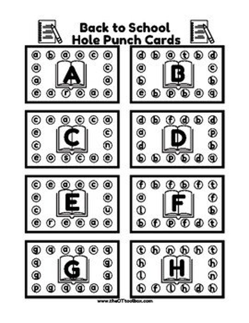 Back to School Alphabet Hole Punch Cards Etsy