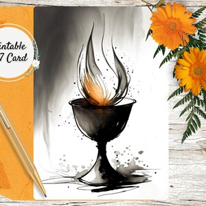 UU Black Flaming Chalice Printable Greeting Card, Unitarian Universalist Digital Postcard, Blank Sympathy Watercolor, Thank You Note Cards
