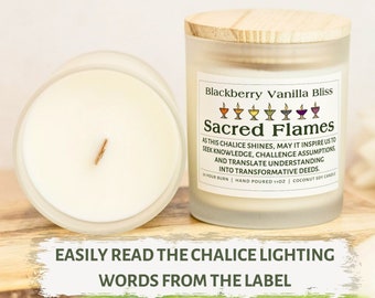 UU Chalice Lighting Candle with Words, Unitarian Universalist Handpoured Soy Wax Votive, UU Vegan Gift Flame, Blackberry Vanilla Bliss Scent
