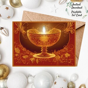Flaming Chalice Holiday Greeting Card, Unitarian Universalist Christmas Card, Chalica, UU Xmas, Digital Art Postcard, Winter Solstice, Yule