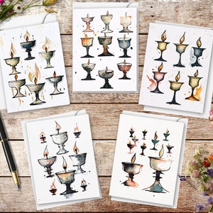 Paquete de 5 tarjetas artísticas unitarias universalistas, juego de tarjetas de felicitación con cáliz llameante y diseño multiuniversalista UU, notas de agradecimiento A2 con acuarela universalista