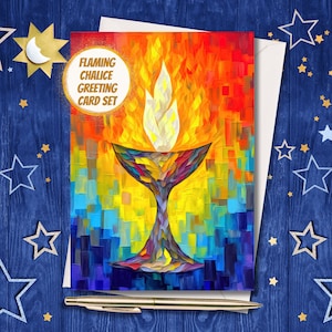 Rainbow Unitarian Universalist Flaming Chalice Greeting Card Set 10 30 50, UU Holiday Art Cards Pack, Universalism Artwork Thank You Notes