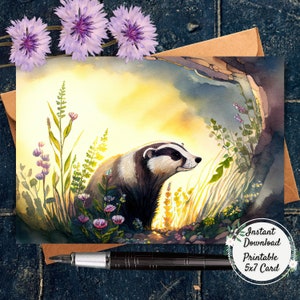 Badger Printable Groundhog's Day Greeting Card, Imbolc, Celebrate Irish First Day of Spring, Digital Art Cards, Saint Brigid's Day Postcard