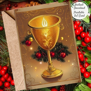 Unitarian Universalist Holiday Greeting Card, Winter Solstice, Flaming Chalice, UU Xmas, Digital Art Postcard, Christmas, Yule, New Year’s