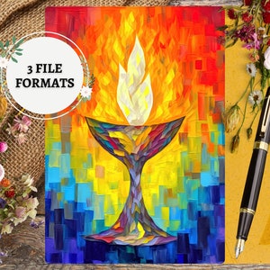 UU Rainbow Layers Flaming Chalice tarjeta de felicitación imprimible, tarjetas digitales unitarias universalistas, pintura navideña en blanco tarjeta de nota de agradecimiento