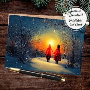Printable Winter Solstice Card, Unitarian Universalist Holiday Greeting Card, UU Xmas, Pagan Digital Card, Christmas Postcard, Yule Art Card