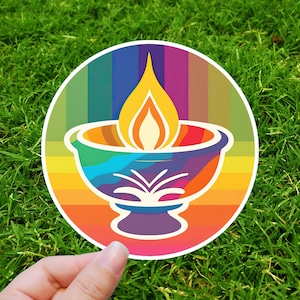Unitarian Universalist Round Flaming Chalice Sticker, Waterproof UU Pride Laptop Decal, UU Rainbow Journal Stickers, UU Vinyl Bumper Sticker
