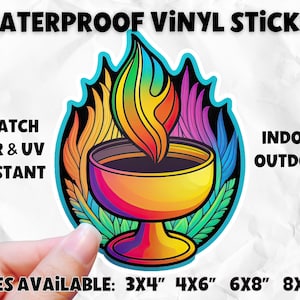 Rainbow Unitarian Universalist Flaming Chalice Sticker, Waterproof UU Pride Laptop Decal, UU Colorful Journal Sticker, Vinyl Pagan Car Decal