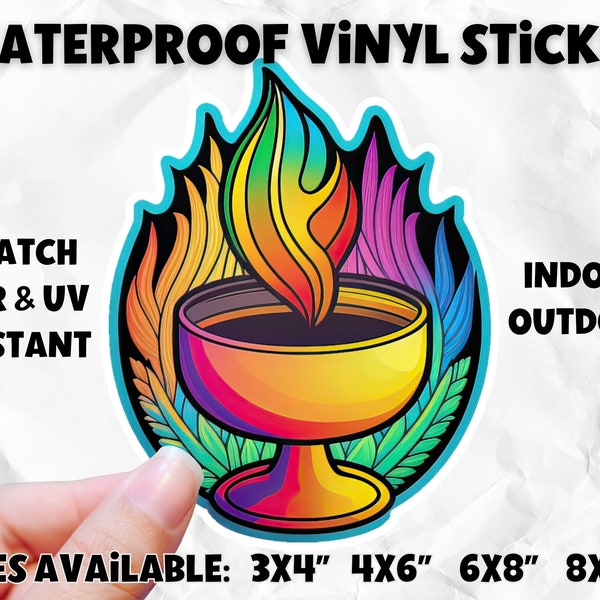 Rainbow Unitarian Universalist Flaming Chalice Sticker, Waterproof UU Pride Laptop Decal, UU Colorful Journal Sticker, Vinyl Pagan Car Decal