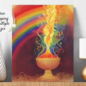 Classic UU Flaming Chalice Canvas Art, Unitarian Universalist Rainbow Painting, UU Home Wall Décor, Multiple Sizes UU Pagan Witchy Artwork
