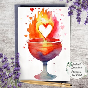 UU Flaming Chalice Heart Printable Greeting Card, Watercolor Hearts Unitarian Universalist, UU Love Digital Artwork, UU Blank Thank You Note