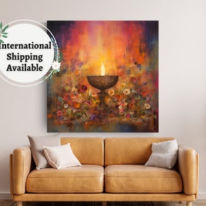 UU Sunset Flower Communion Flaming Chalice Canvas Art Print, Unitarian Universalist Floral Painting, Pagan Botanical Artwork, UU Faith Gift