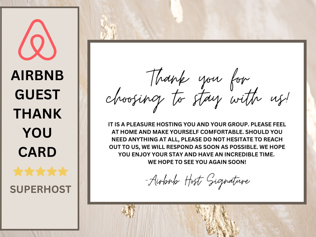 Airbnb Guest Thank You Card Customizable Template in Canva 5star Host