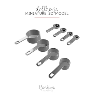 Miniature Measuring Cups & Spoons 3D Model, File — STL, 3MF — Dollhouse DIY Download 3D Printing — Personal Use
