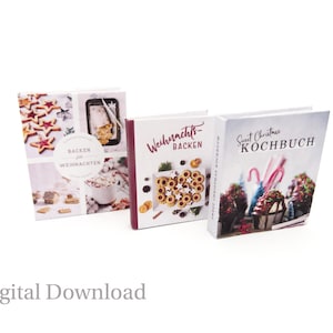 1:6 Libros para hornear en miniatura "Navidad" - Juego de 3 - Casa de muñecas DIY (A4 + Carta de EE. UU., Inglés + Alemán) Descargar Imprimir