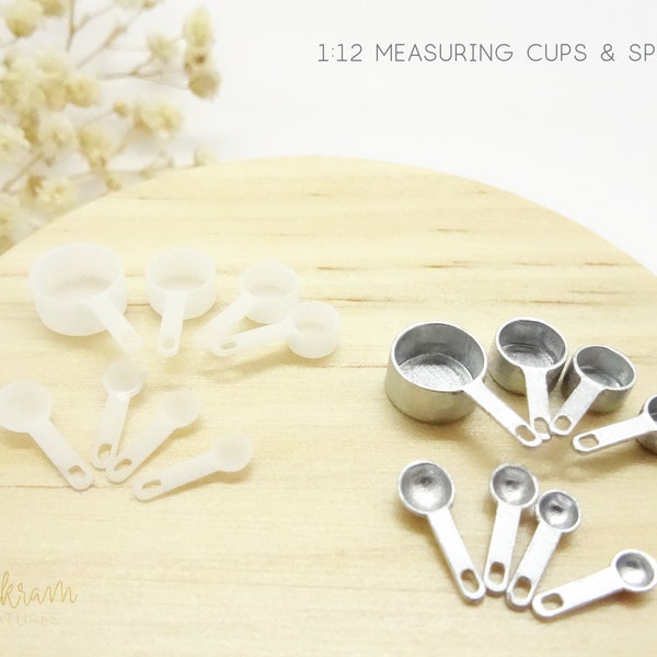 1/12 Miniature Measuring Cups, Measuring Spoons - Dollhouse Kitchen, Baking