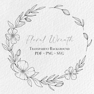 Floral Wreath Svg, Floral Wreath line art svg, Wedding Clipart, DIY Wedding invites, Wedding invitations, Circle frame svg, Commercial use