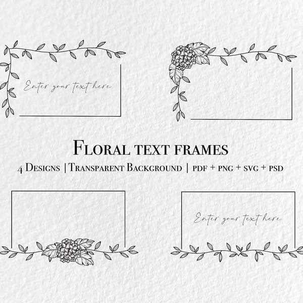 Floral Frame SVG, Floral text Frame, Botanical text box, Flower Wreath, Wedding Invitation, Hydrangea, Commercial use, Instant download
