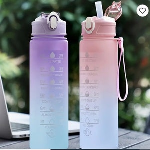 1pc 2000ml Gradient Outdoor Sports Water Bottle With Handle Design And Built-in  Straw