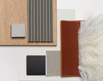 Materiaalpalet | Scandinavisch modern huis interieurverf: kleuren, materialen, afwerkingen en decor