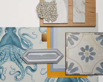 Materiaalpalet | Modern strandhuis binnenverf: kleuren, materialen, afwerkingen en decor