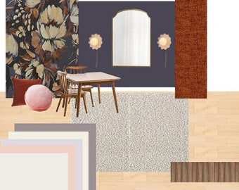 Materiaalpalet | Botanische bloemen Kinderkamer Verfkleuren, materialen, afwerkingen en decor