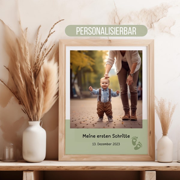 Meine ersten Schritte - Poster, personalisiertes Babyposter Kinderposter, Poster Wohnzimmer, Geschenk zum Geburtstag, Taufe, Mama und Papa