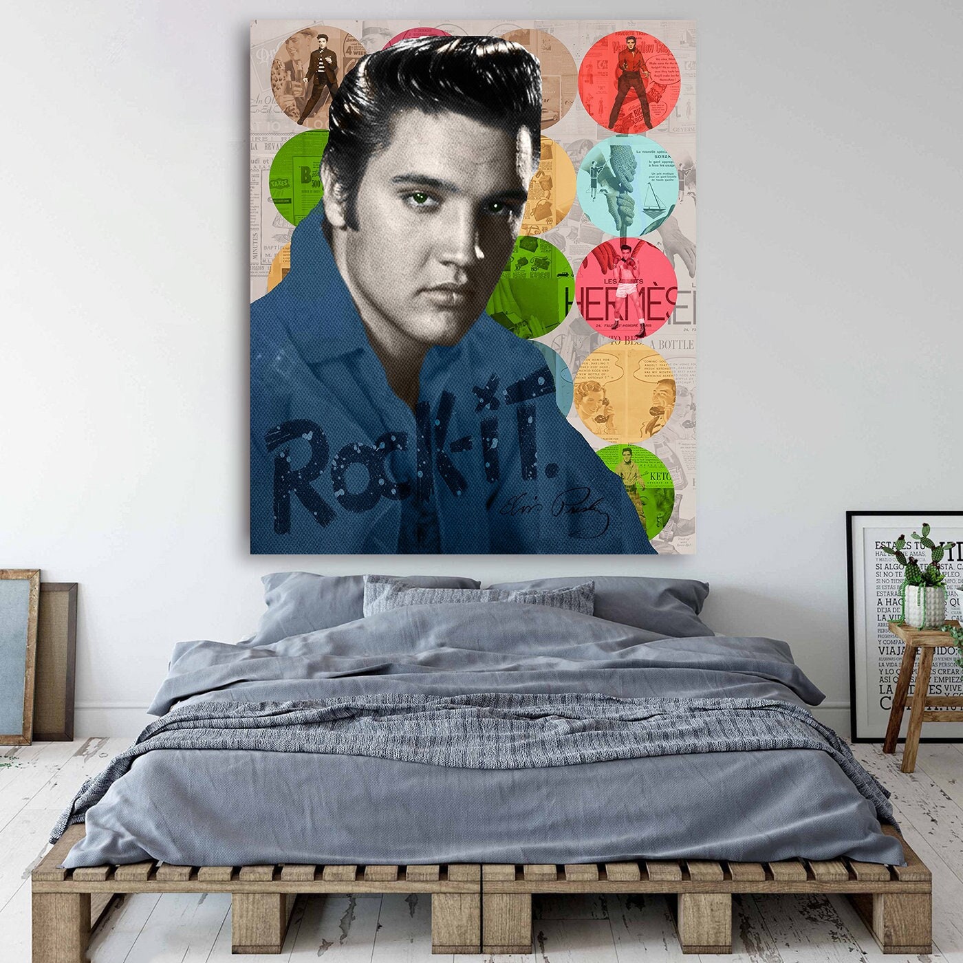 Elvis Presley Canvas Wall Art, Singer Elvis Presley "Rock It" Canvas Wall Art For Home Decor, Unique & Exclusive Elvis Presley Street Art Styleart Wear