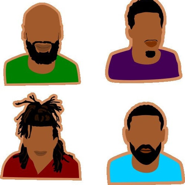 Black Men faces 4pc Cookie Cutter Set. African American Men Cookie Cutter set.