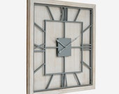 Square Wooden Clock With Contrasting Metal Roman Numeral and Framing 2 Sizes 90cm, 60cm