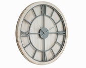 Wooden Round Wall Clock With Contrasting Metal Roman Numeral and Framing 2 Sizes 90cm, 60cm